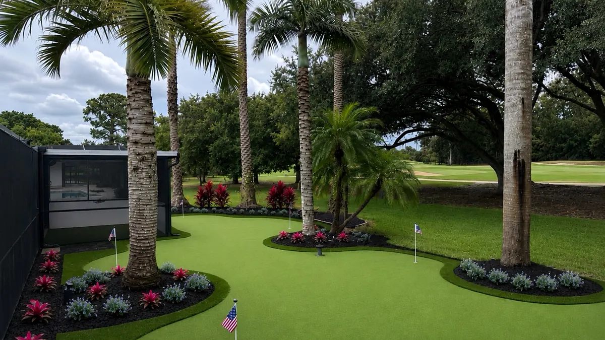 Rendered planting concept for a backyard putting green